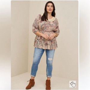 Torrid Paisley Crochet-Neck Peplum Top in Cream and Rust